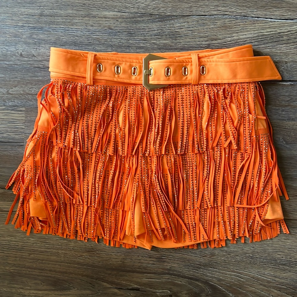 Brand new with tags!! Super cute Orange Fringe and Sparkly Belted skort